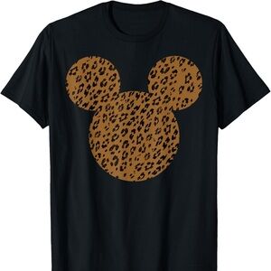 Disney Leopard Print Mickey Mouse Black T-Shirt
